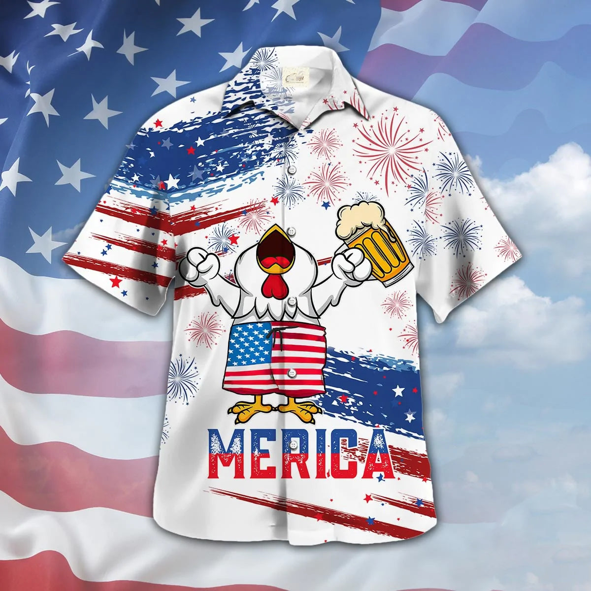 Chicken Drink Beer Hawaiian Shirt Chicken Merica Patriotic Hawaiian Shirt