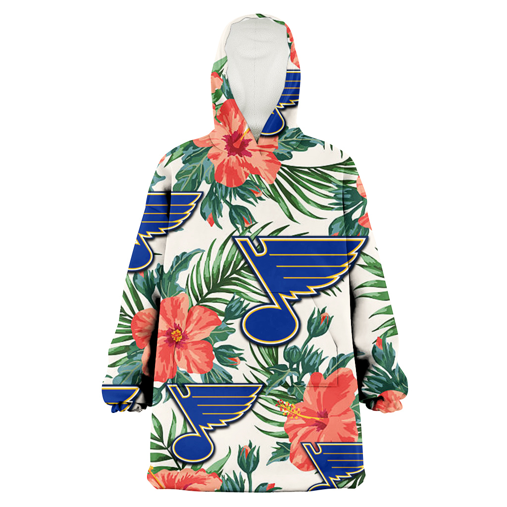 St. Louis Blues Coral Hibiscus Green Leaf Beige Background 3D Printed Hoodie Blanket Snug Hoodie