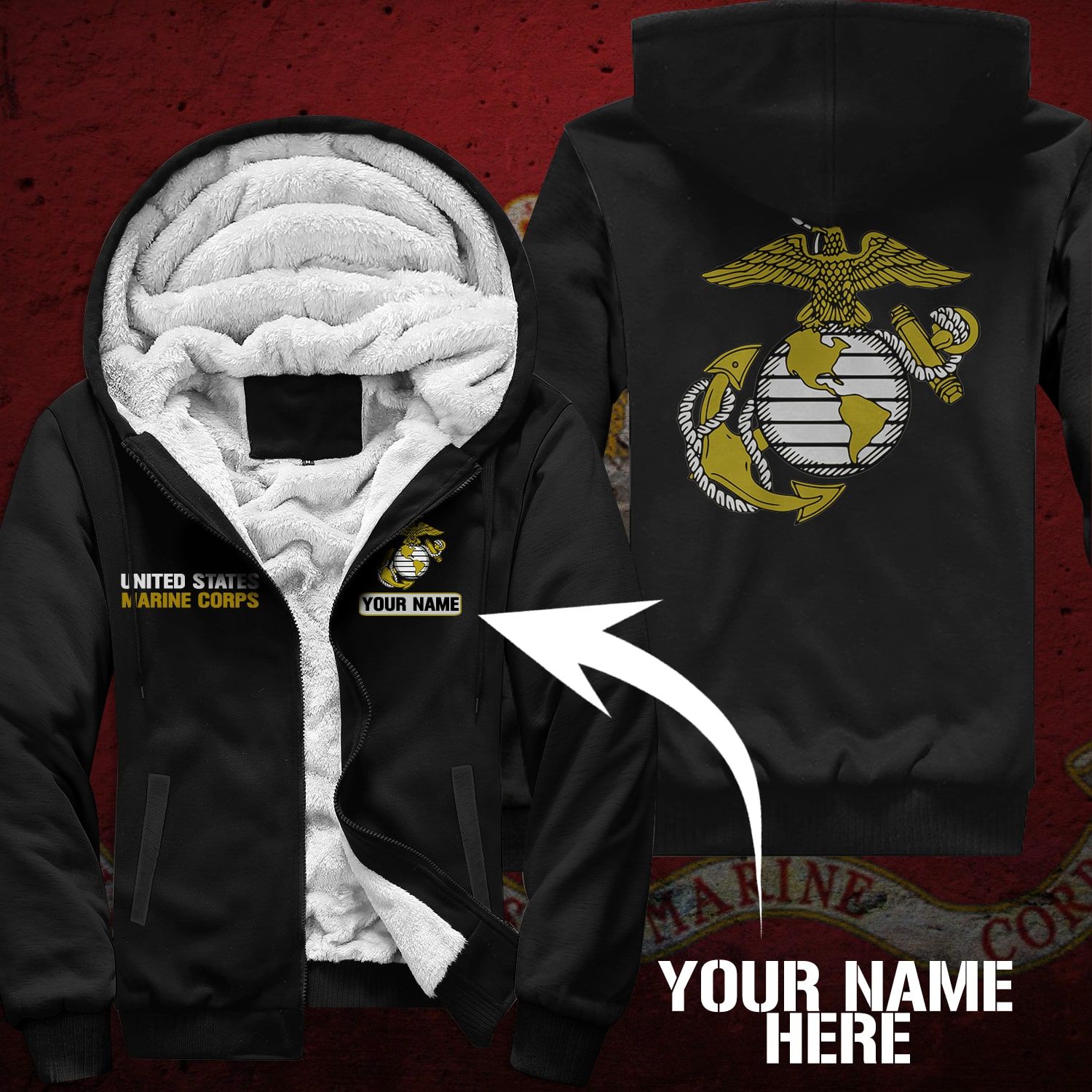 U.S MARINE Fleece Hoodie CUSTOMIZED …