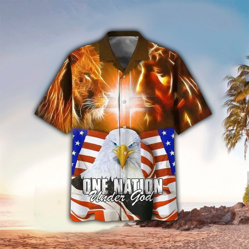 One Nation Under God Lion Eagle Jesus Hawaiian Shirt – Christian Hawaiian Shirts For Men & Women