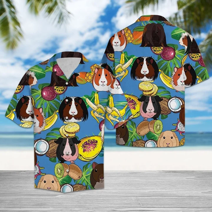 Guinea Pig Love Fruit On Blue Hawaiian Shirt