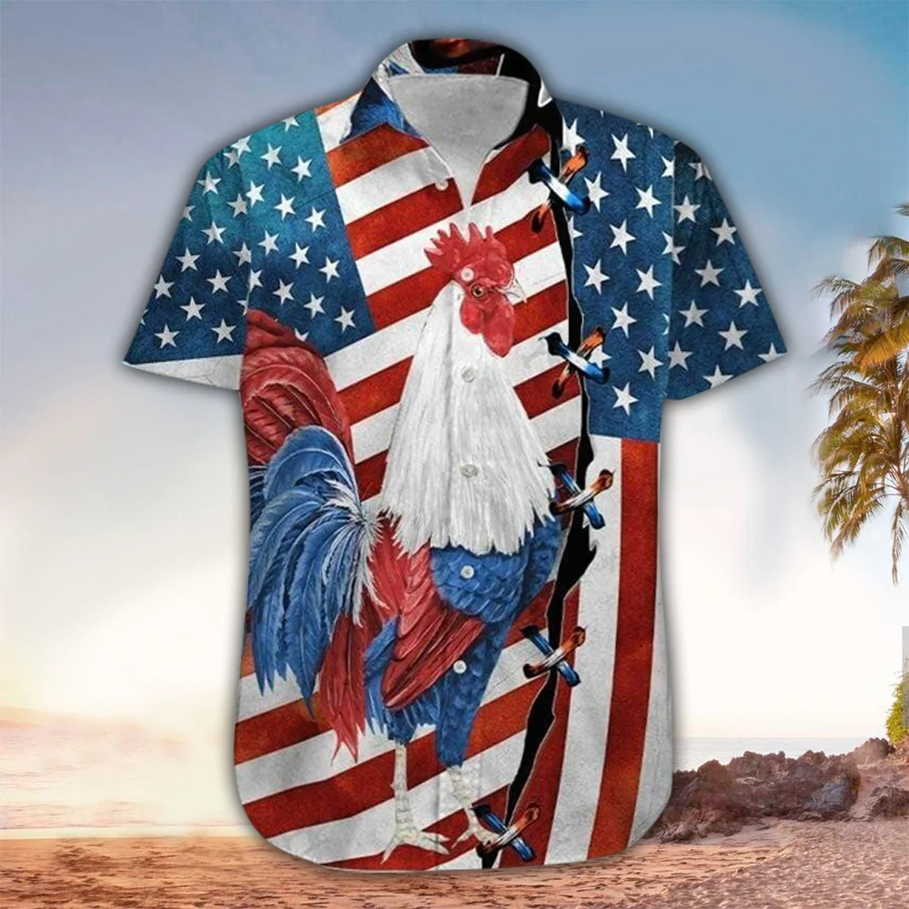 Rooster American Flag Hawaiian Shirt For Men Women – 4Th Of July Button Down Aloha Shirt