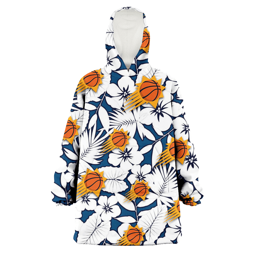 Phoenix Suns White Hibiscus And Leaves Blue Background 3D Printed Hoodie Blanket Snug Hoodie