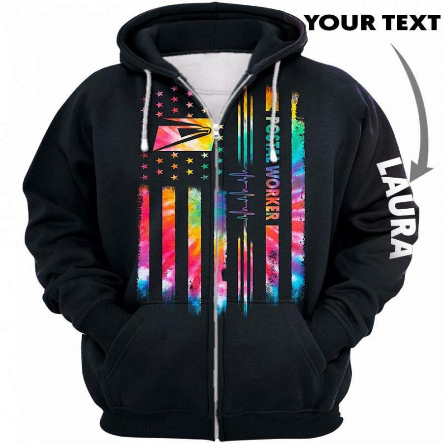 Postal Worker Zipup Tie Dye Flag US …