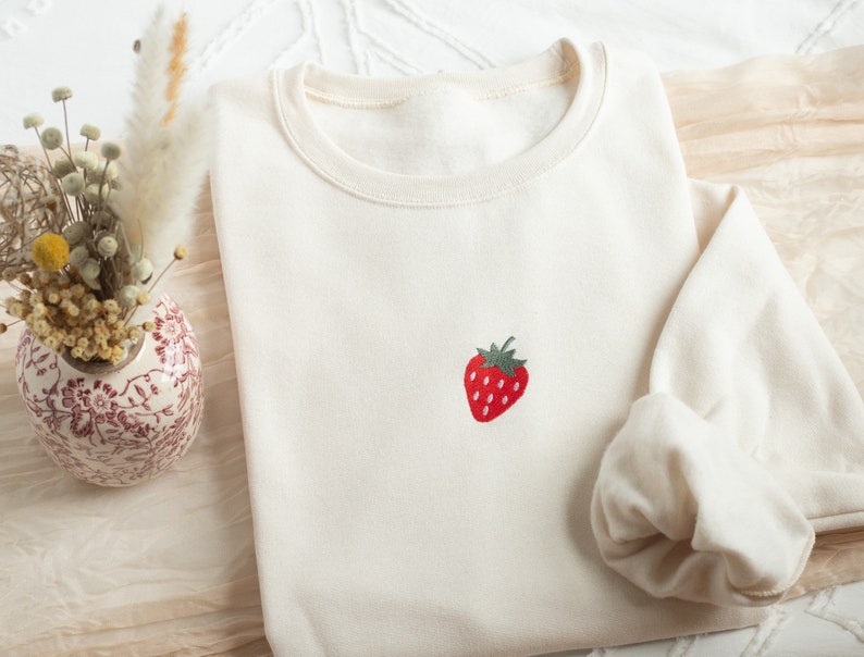 Embroidered Strawberry Sweatshirt, Embroidered Strawberry Crewneck, Cute Sweatshirts for Women, Trendy Crewneck, Foodie Gifts