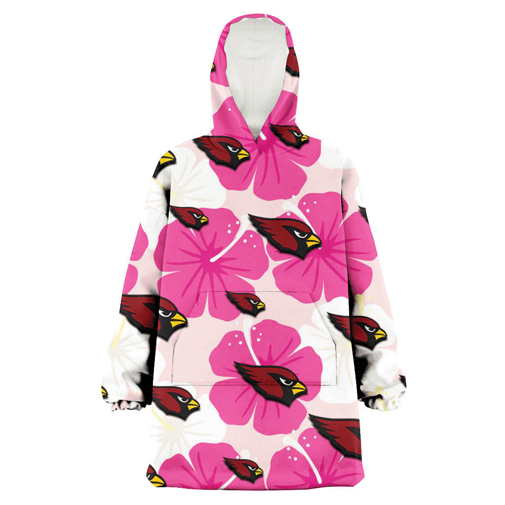 Arizona Cardinals Pink White Hibiscus Misty Rose Background 3D Printed Hoodie Blanket Snug Hoodie