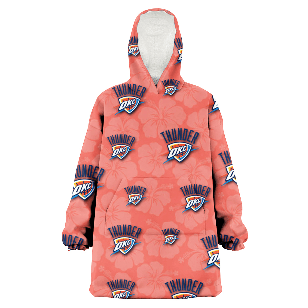 Oklahoma City Thunder Peach Puff Hibiscus Tomato Orange Background 3D Printed Hoodie Blanket Snug Hoodie