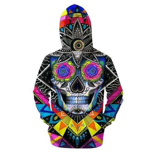Colorful Sugar Skull Zip-up Hoodie