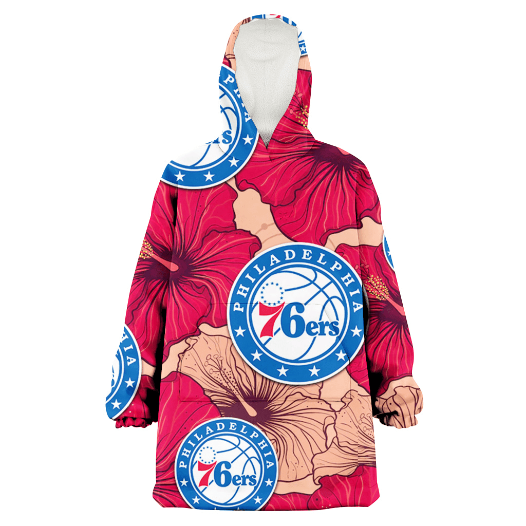 Philadelphia 76ers Red Beige Hibiscus Beige Background 3D Printed Hoodie Blanket Snug Hoodie