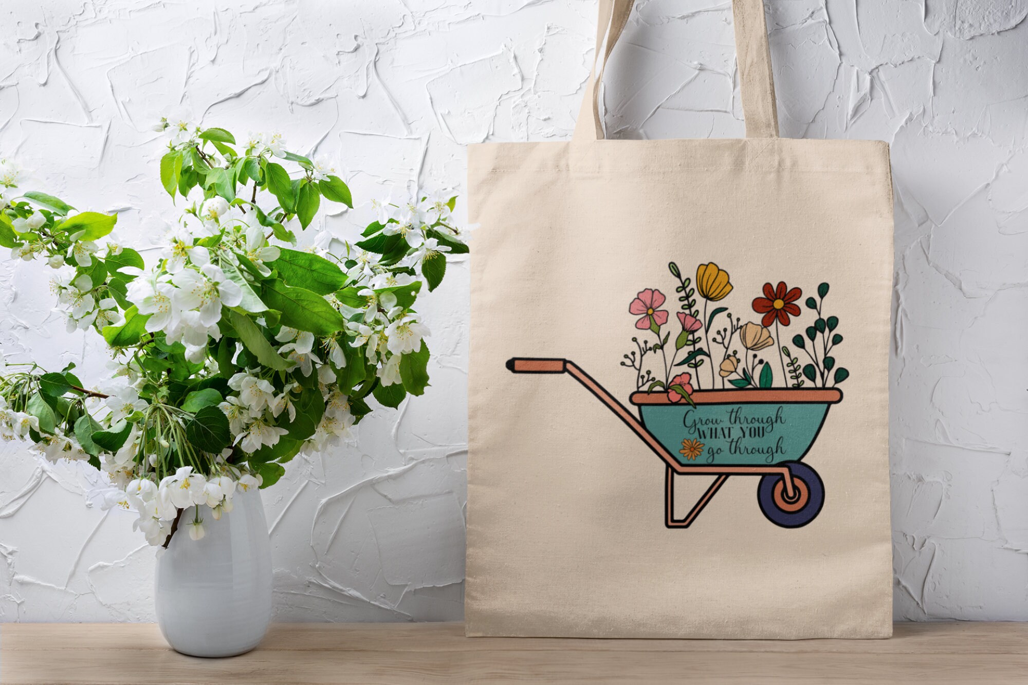 Spring Flower Canvas Tote Bag | Gardener Tote Bag | Vintage Bag | Boho Tote Bag | Sustainable Bag | Shopping Bag | School Bag | Gift Bag