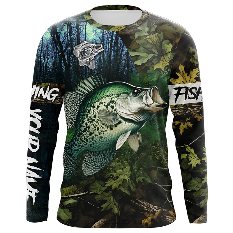 Crappie Fishing green camo Custom name Performance Long Sleeve UV protection fishing shirts for men NQSD92  - Foxyshop Fashion
