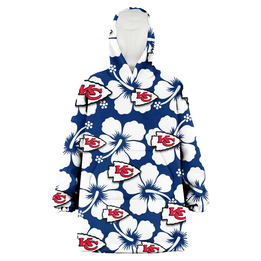 Kansas City Chiefs Modern White Hibiscus Navy Background 3D Printed Hoodie Blanket Snug Hoodie