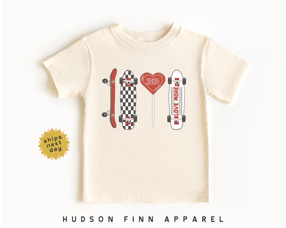 Kids Valentine'S Day Shirt, Red Checkered Skateboard Valentines Day Toddler Tee, Cute Boys Shirt, Lollipop Boys Shirt, Love More, Longboard Prowallart Shop