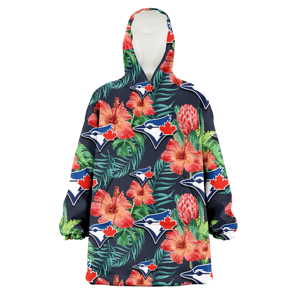 Toronto Blue Jays Orange Hibiscus Green Tropical Leaf Dark Background 3D Printed Hoodie Blanket Snug Hoodie