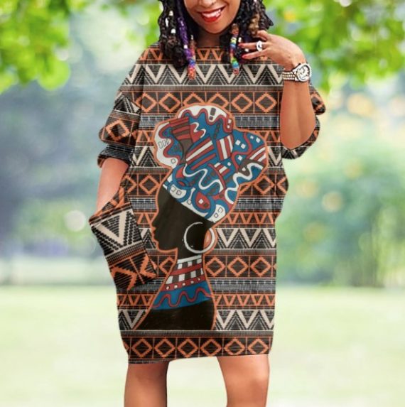 Black Women Pattern Batwing Pocket D &hellip;