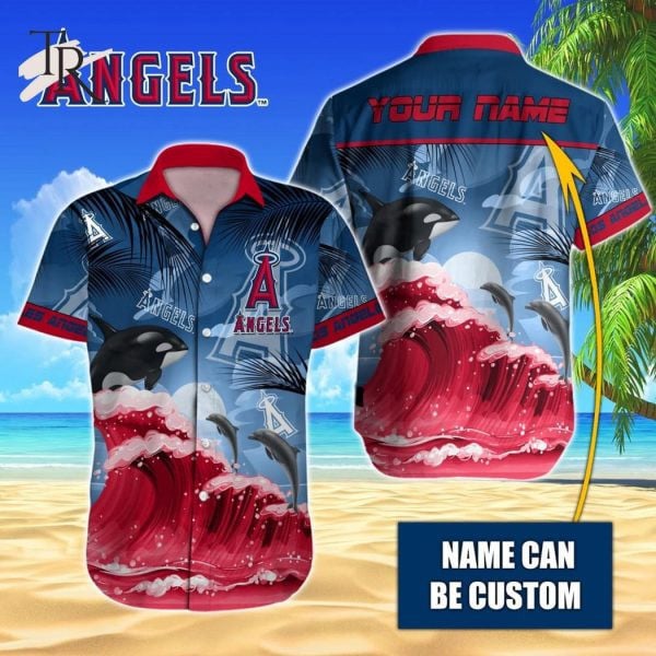 Custom Name Mlb Los Angeles Angels Tropical Beach Whale 3D Hawaiian Shirt