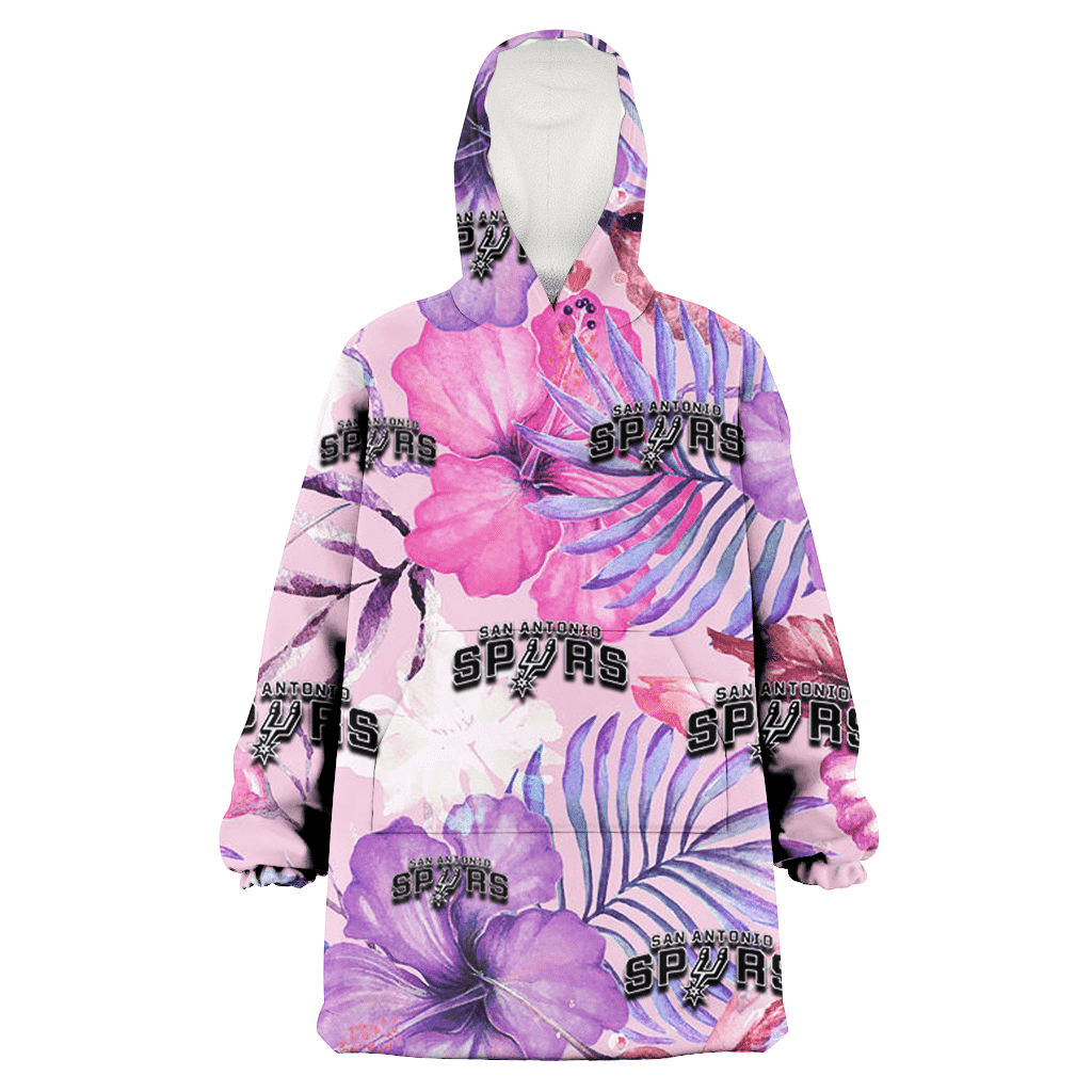 San Antonio Spurs White Purple Hibiscus Pink Hummingbird Pink Background 3D Printed Hoodie Blanket Snug Hoodie