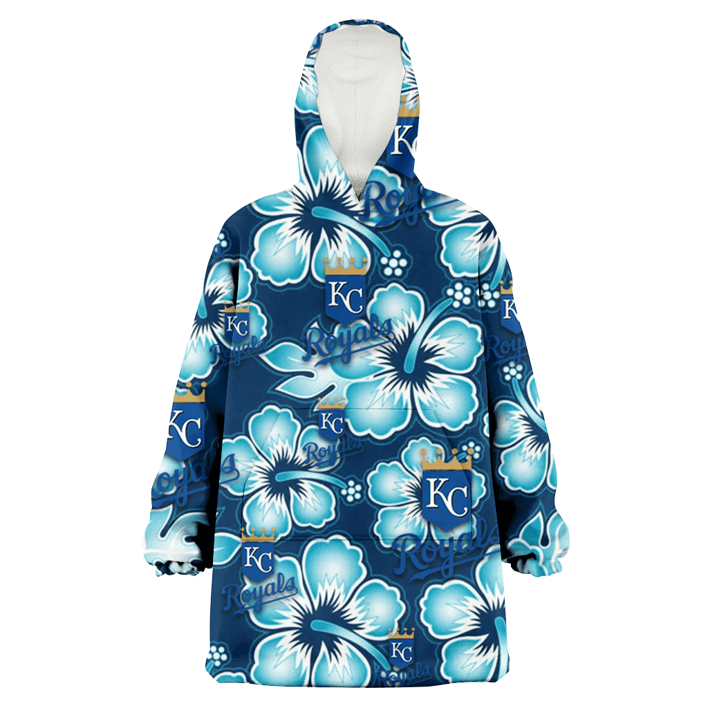 Kansas City Royals Dark Turquoise Hibiscus Navy Background 3D Printed Hoodie Blanket Snug Hoodie