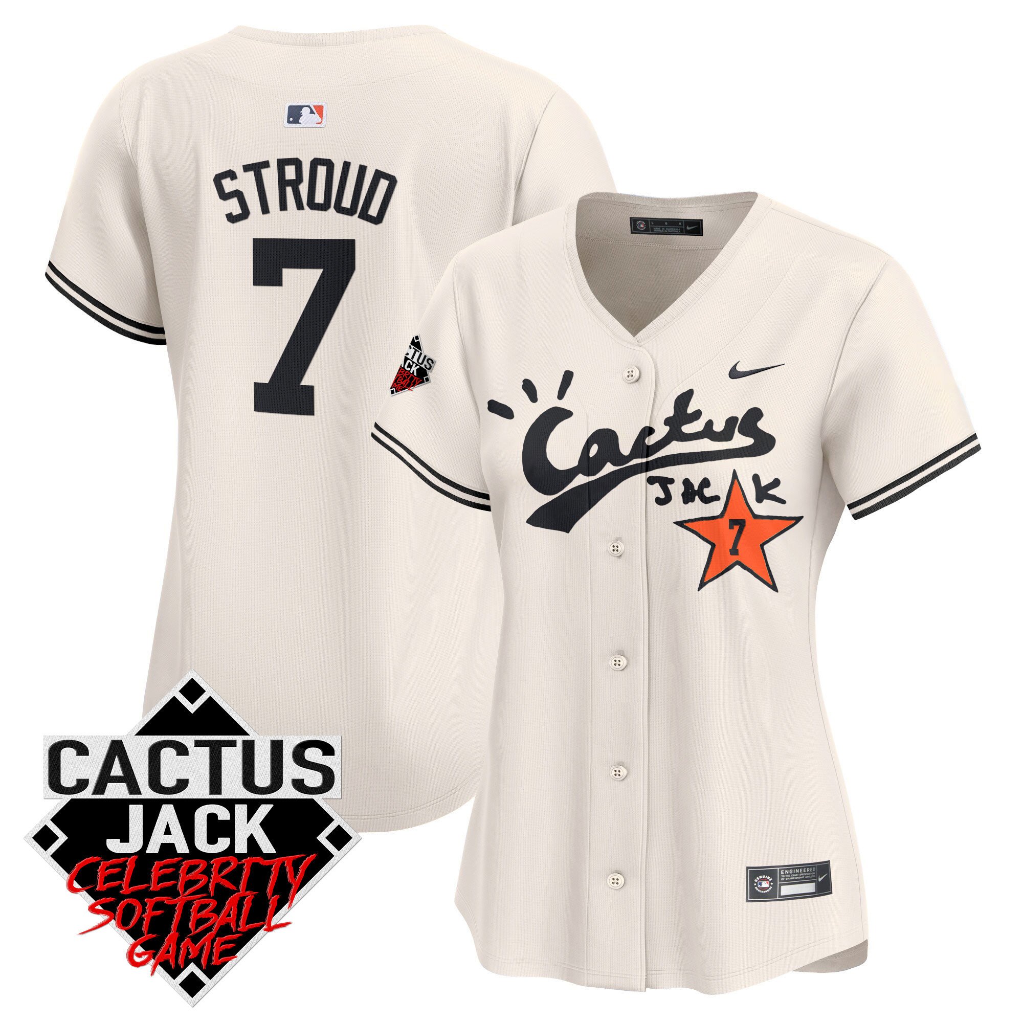 Women’S Astros Cactus Jack Celebrity Softball Game Patch Vapor Premier Limited Jersey V2 – All Stitched