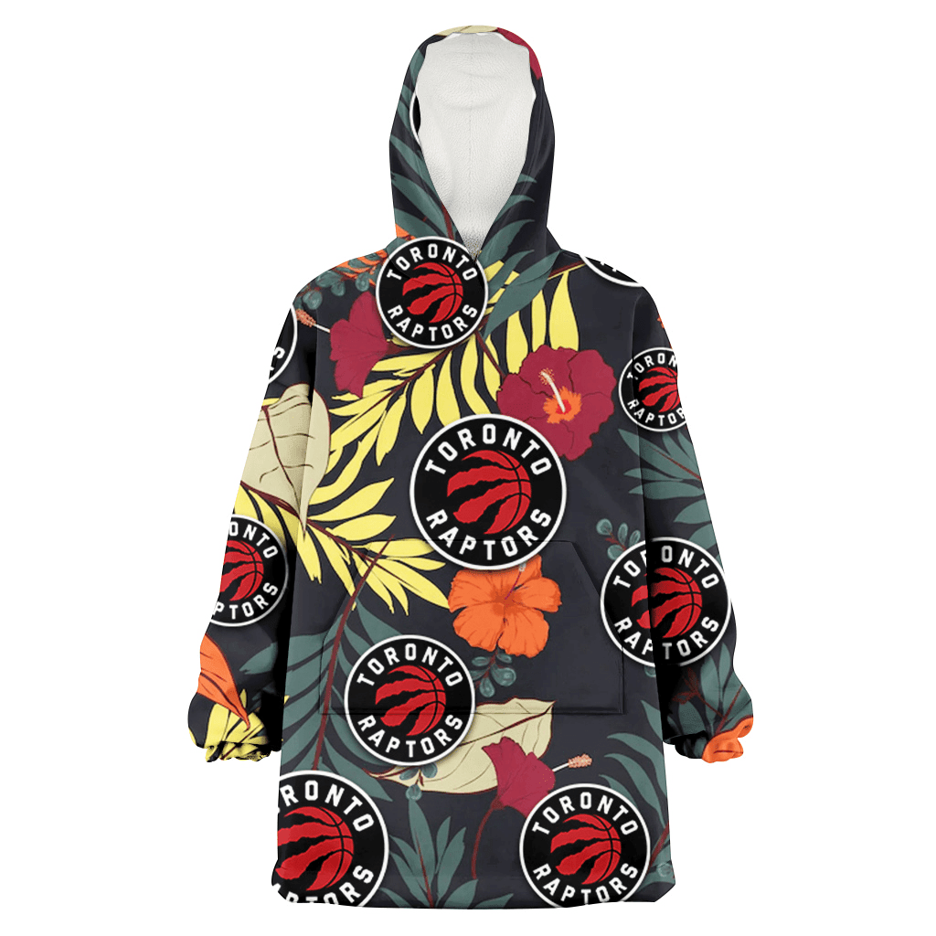 Toronto Raptors Red And Orange Hibiscus Black Background 3D Printed Hoodie Blanket Snug Hoodie