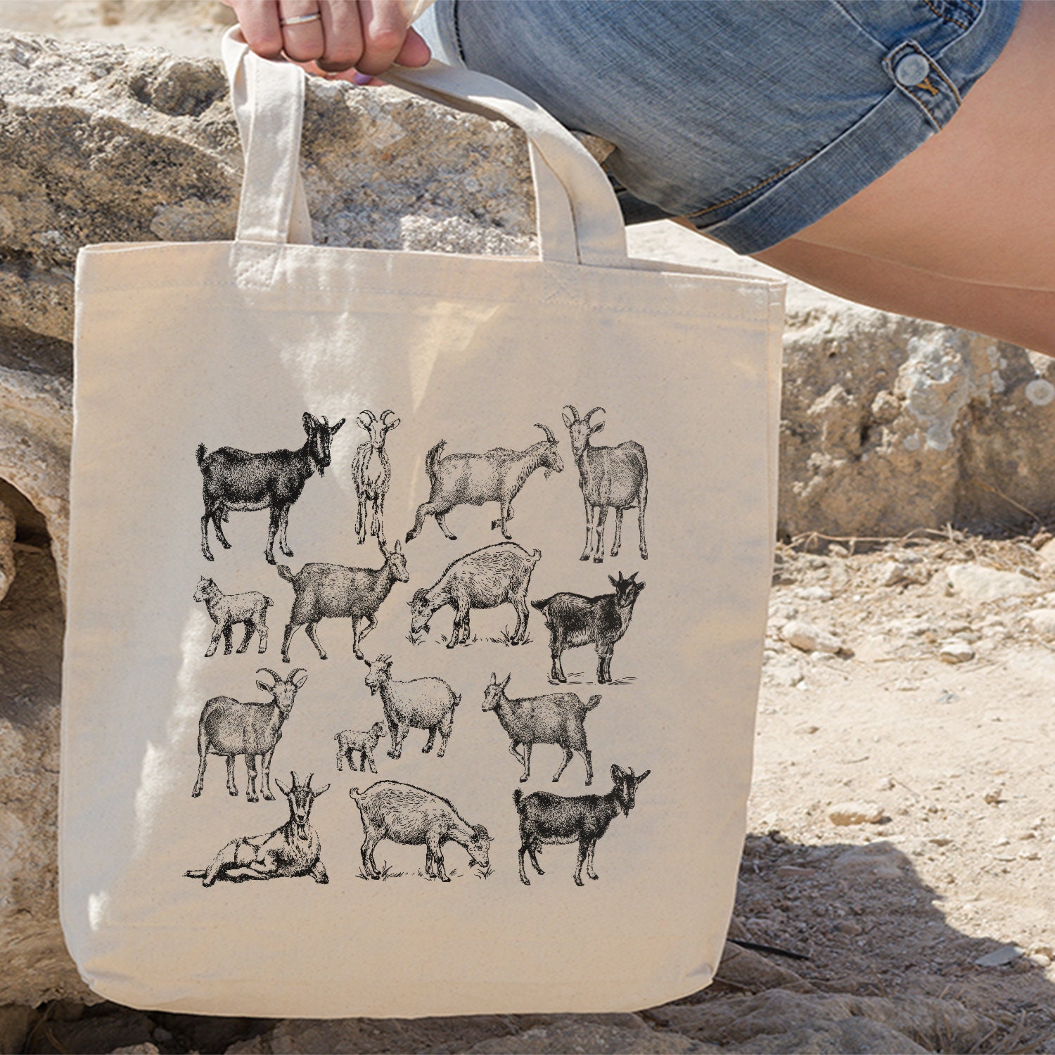 Goat Cotton Tote Bag, Farm Tote Bag, Goat Bag, Farm Tote Bag, Hand Drawn Design By Miumaxgift, Cotton Tote Bag, Eco-Friendly Tote Bag