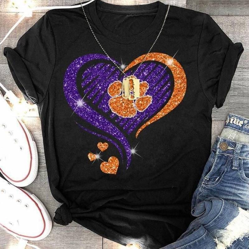 Clemson Tigers Glitter Heart Shape T Shirt