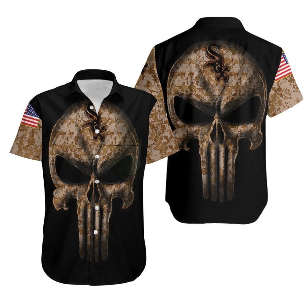 Chicago White Sox Mlb Camouflage Skull American Flag Team Logo 3D Hawaiian Shirt
