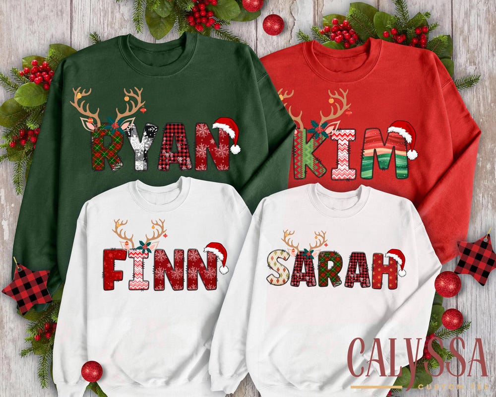 Family Christmas Name Shirt, Doodle Alphabet Family Christmas Shirt, Personalized Christmas Family T-Shirt, Custom Christmas Shirt With Name Be Original, Wear Original