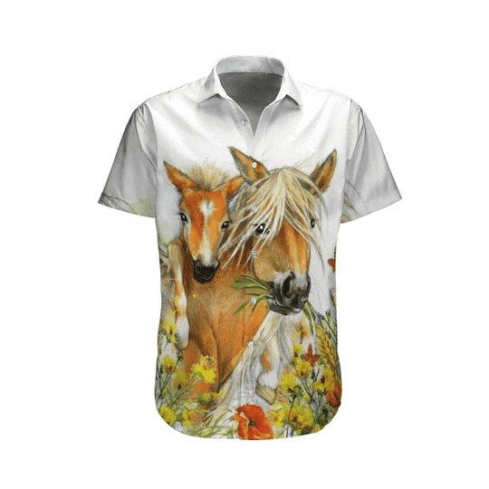 Flower And Horse Watercolor Design Hawaiian Shirt