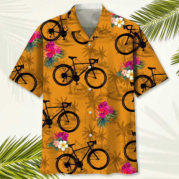 Cycling Orange Tropical Hawaiian Shirt, Funny Cycling Shirt, Cycling Shirt, Cyclist Shirt, Bicycle Gift, Biking Gift, Bike Gift