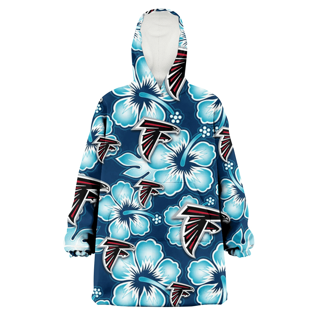 Atlanta Falcons Dark Turquoise Hibiscus Navy Background 3D Printed Hoodie Blanket Snug Hoodie