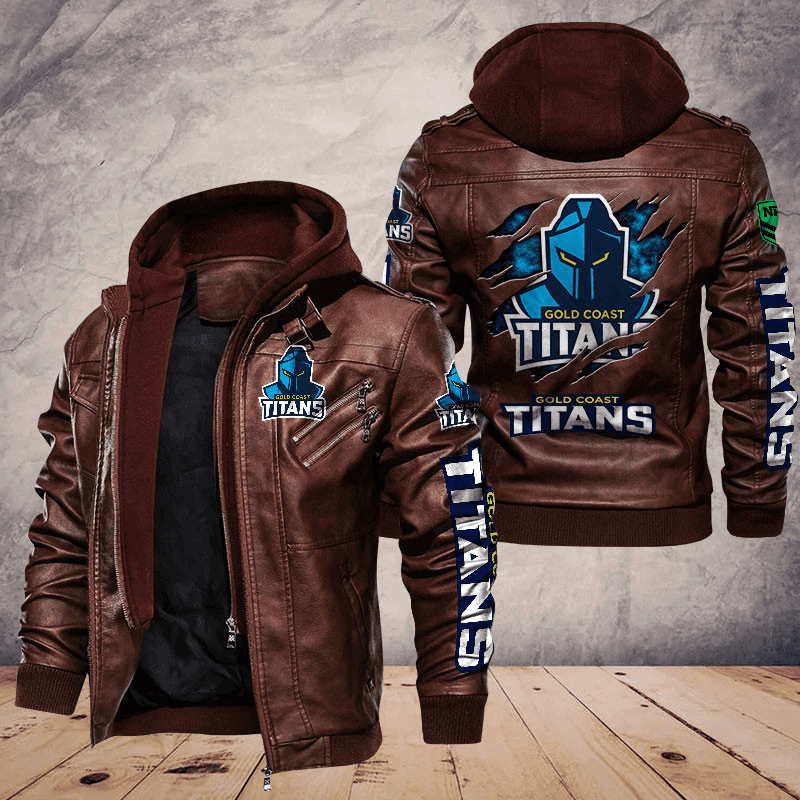 Gold Coast Titans Zip Leather Jacket With Hood