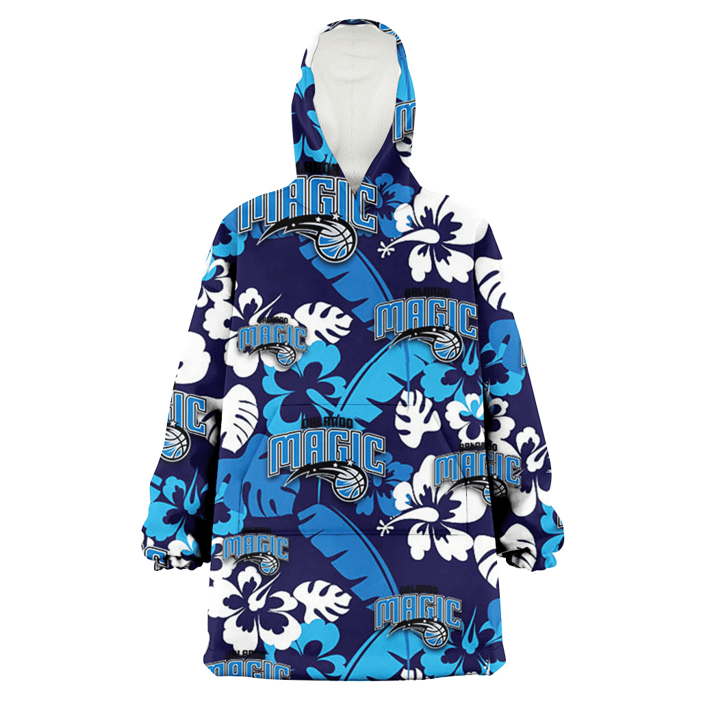 Orlando Magic Light Blue Hibiscus Banana Leaf Navy Background 3D Printed Hoodie Blanket Snug Hoodie