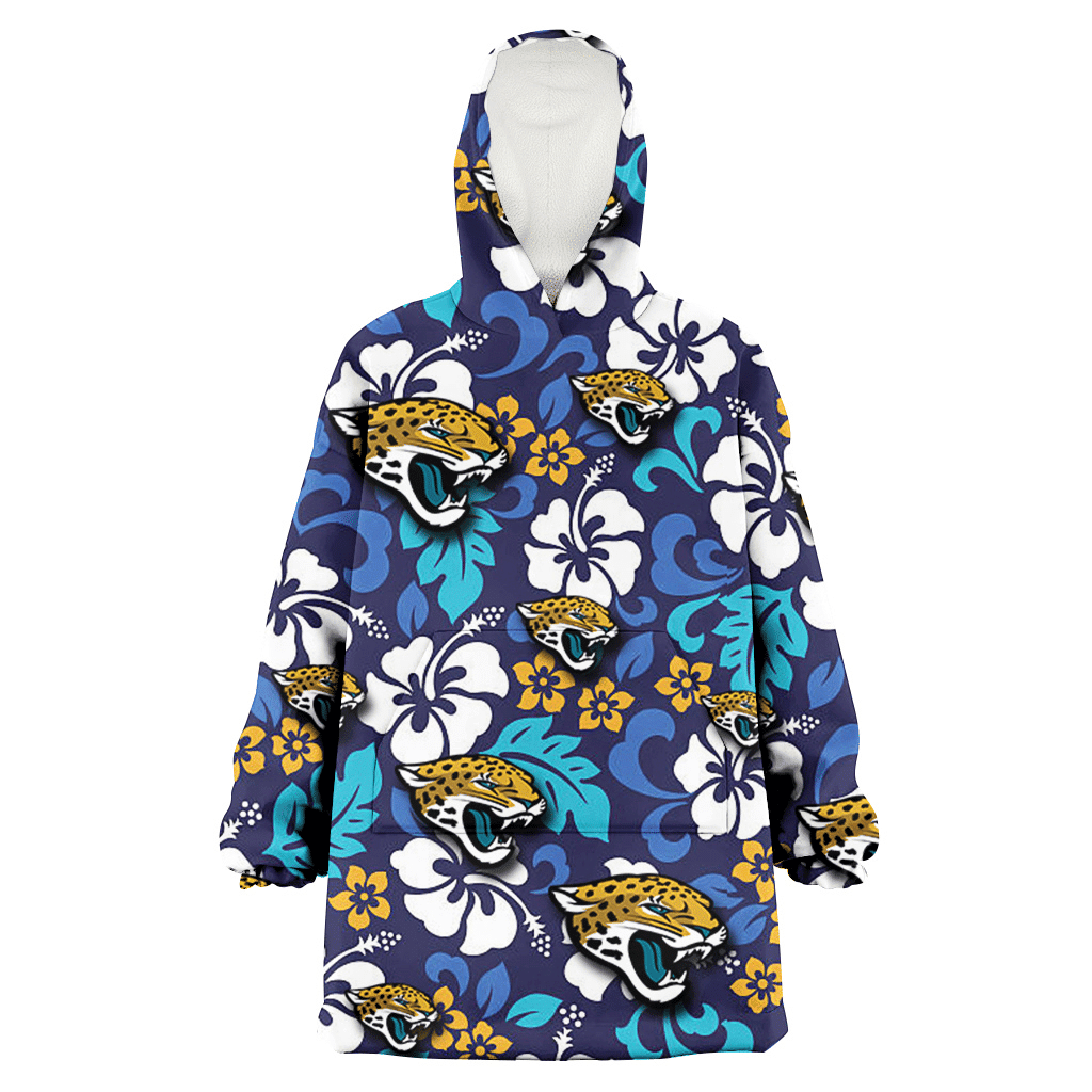 Jacksonville Jaguars White Hibiscus Ceramic Style Navy Background 3D Printed Hoodie Blanket Snug Hoodie