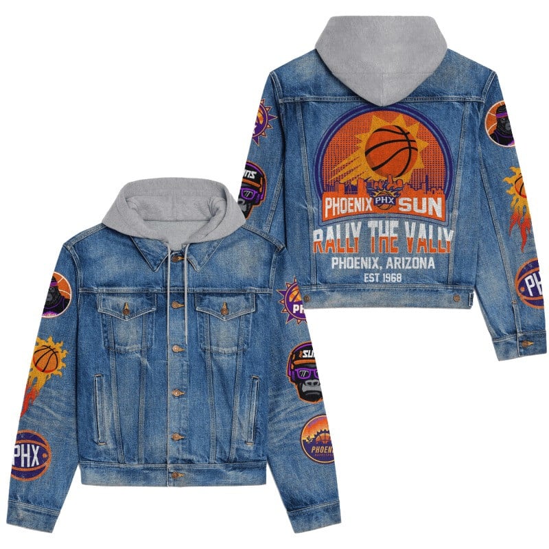 Phoenix Suns NBA Team Logo & Motto v5 3D Hooded Denim Jacket