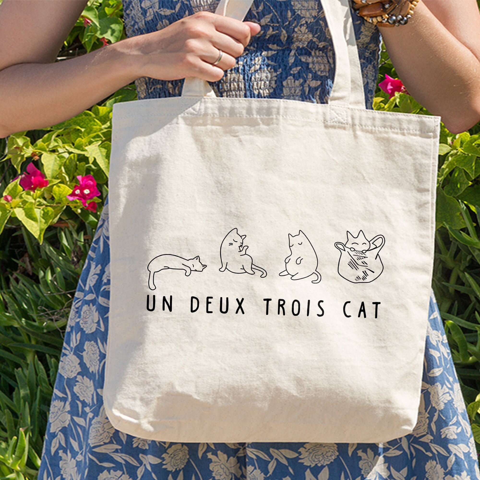 Un Deux Trois Cat Tote Bag,  Cute Cat Tote Bag Design, Cat Graphic Bag, Cottagecore Tote Bag, Cat Person Tote Bag Gift Eco-Friendly Tote Bag