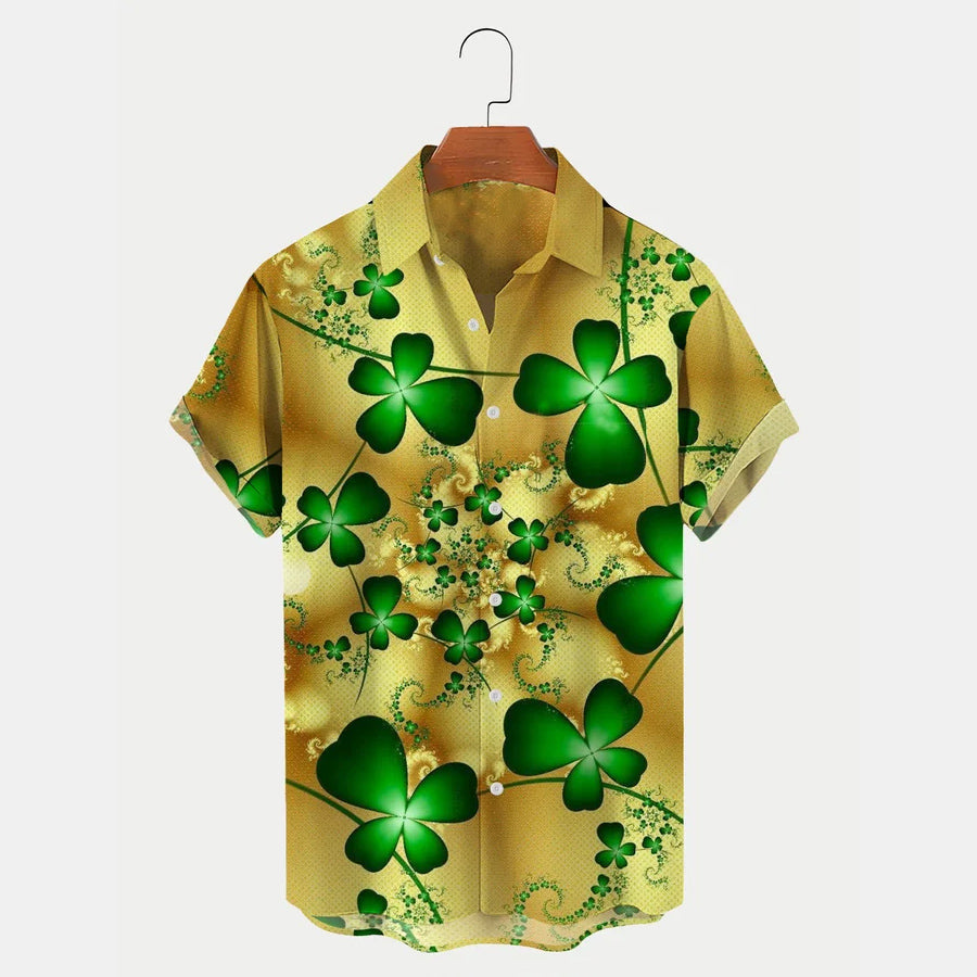 St. Patrick’S Day Shamrock Print Men’S Hawaiian Shirt, Hawaiian Shirt For Men And Women