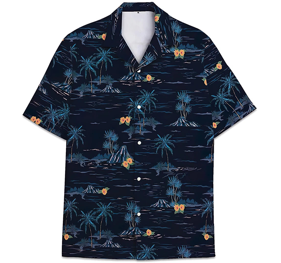 Black Coconut Tree Island Hawaiian Shirt, Button Up Aloha Shirt For Men, Women