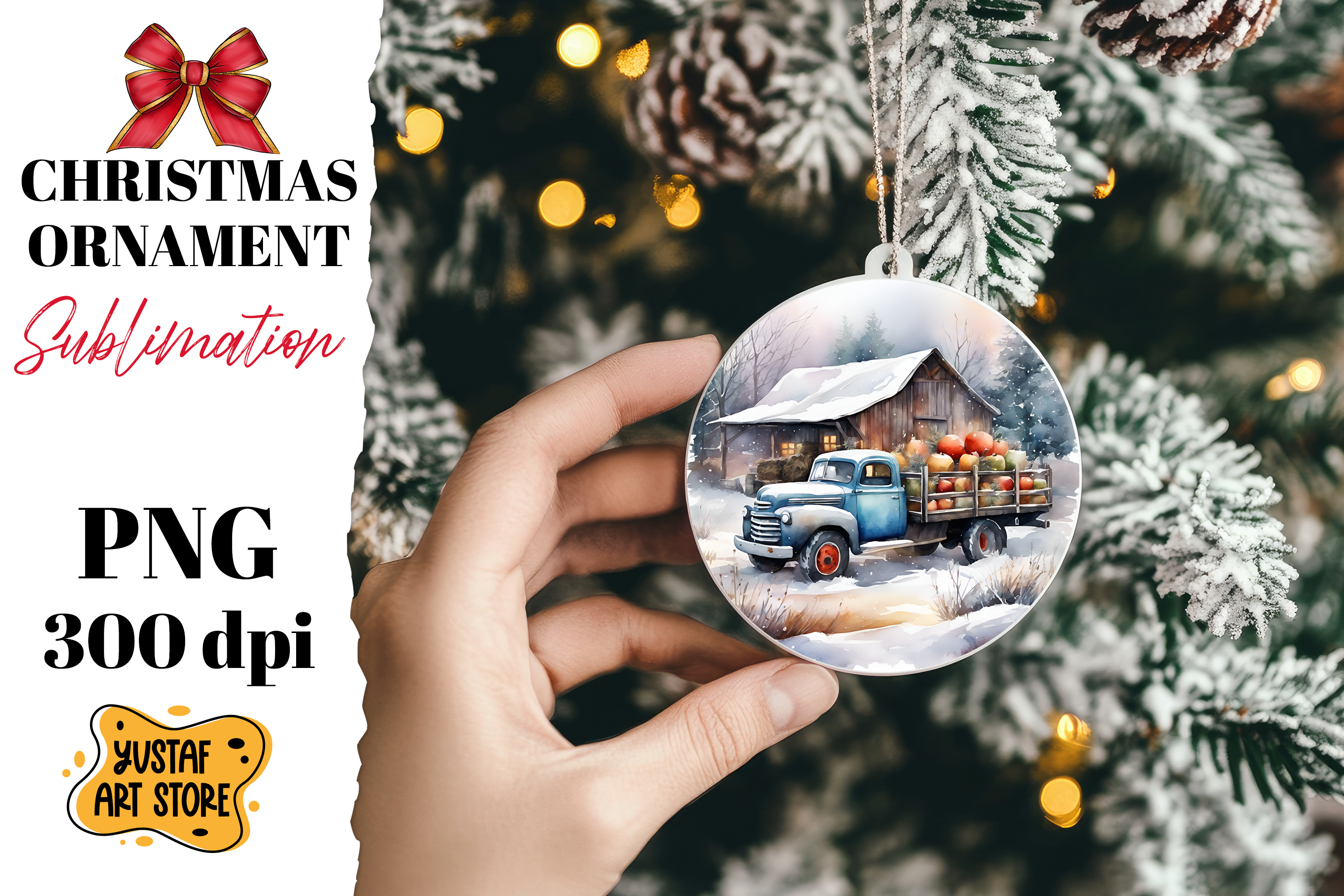 Christmas Truck Sublimation Ornament Design