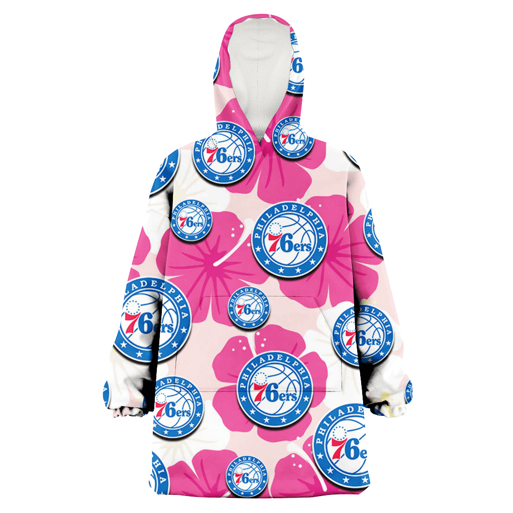 Philadelphia 76ers Pink White Hibiscus Misty Rose Background 3D Printed Hoodie Blanket Snug Hoodie