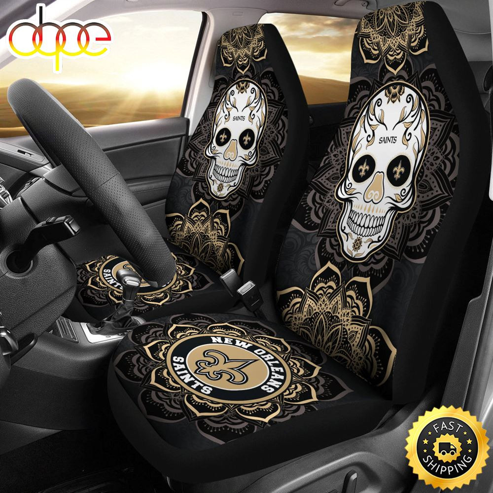 New Orleans Saints Car Seat Cover Set Skull Mandala For Fan CSC6297