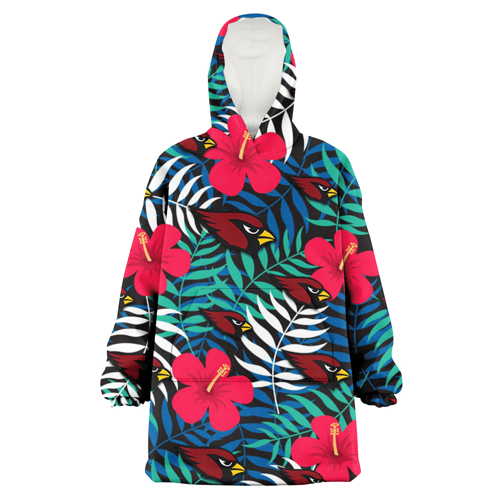 Arizona Cardinals Red Hibiscus Green Blue White Leaf Black Background 3D Printed Hoodie Blanket Snug Hoodie