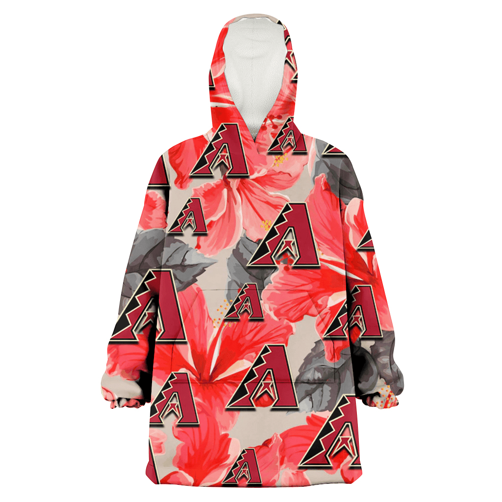 Arizona Diamondbacks Red Hibiscus Gray Leaf Gainsboro Background 3D Printed Hoodie Blanket Snug Hoodie