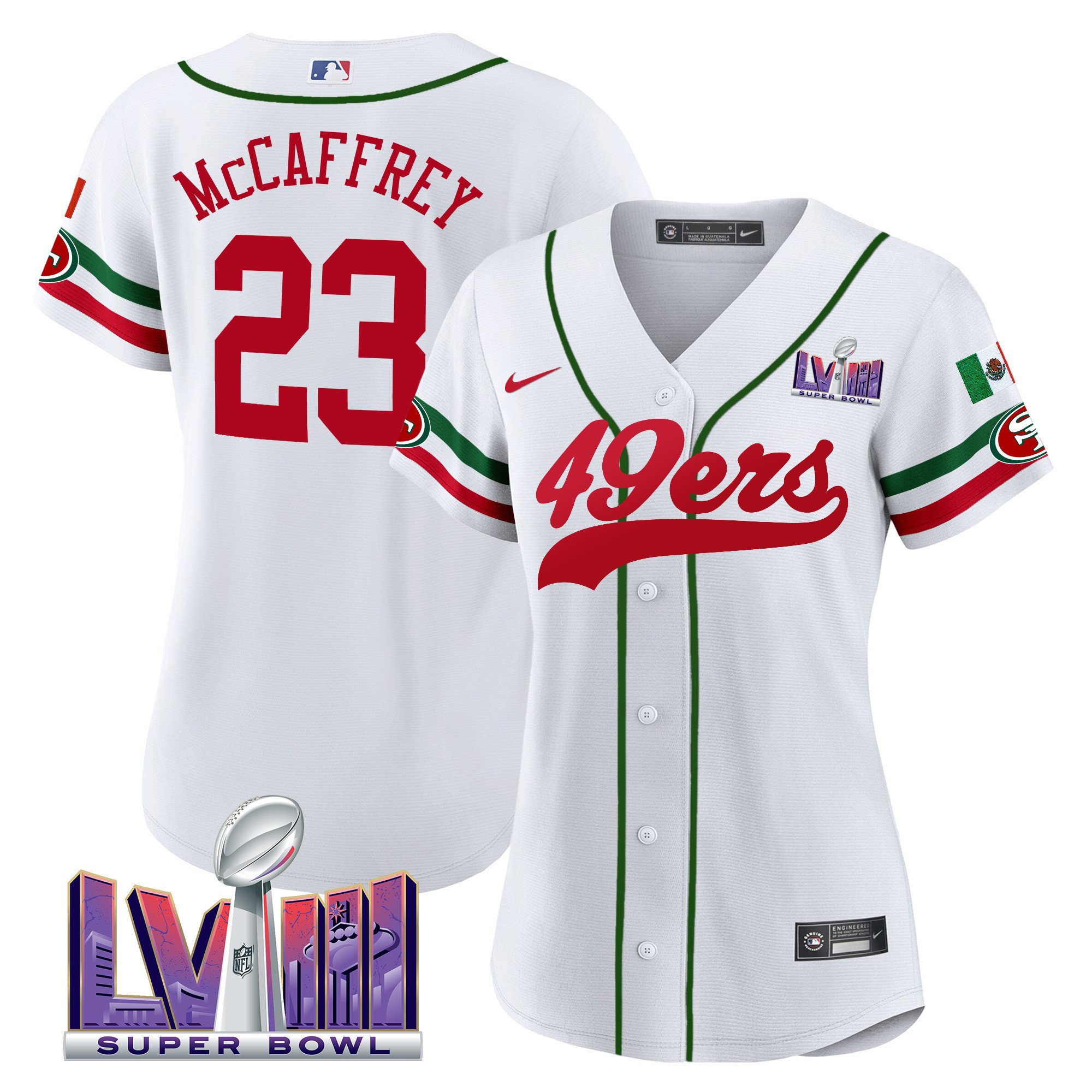 Women’S 49Ers Mexico Super Bowl Lviii Patch Baseball Jersey – All Stitched