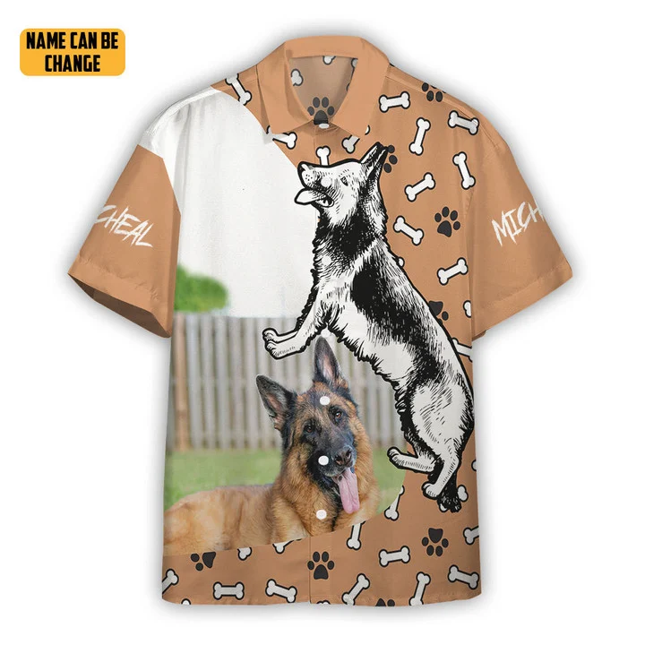 3D German Shepherd Dog Hawaii Custom Text Hawaiian Shirt