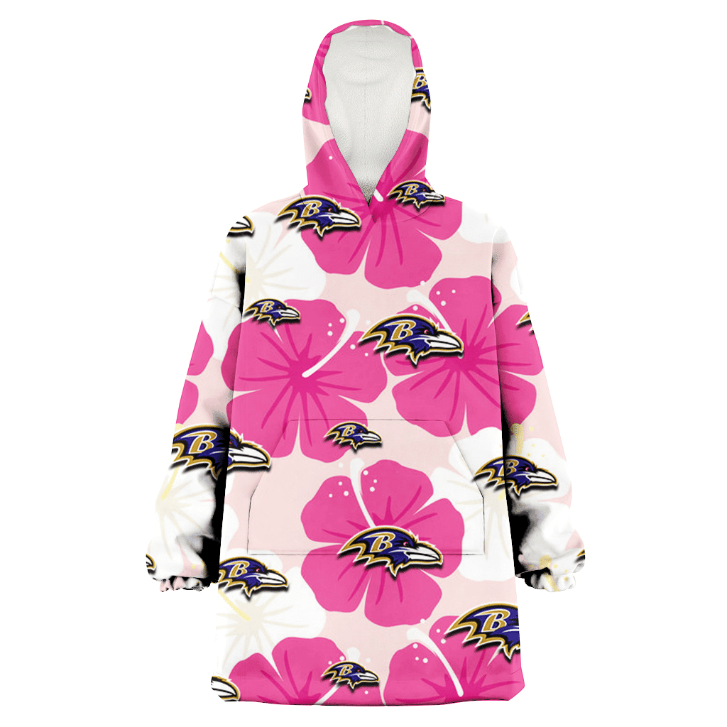 Baltimore Ravens Pink White Hibiscus Misty Rose Background 3D Printed Hoodie Blanket Snug Hoodie