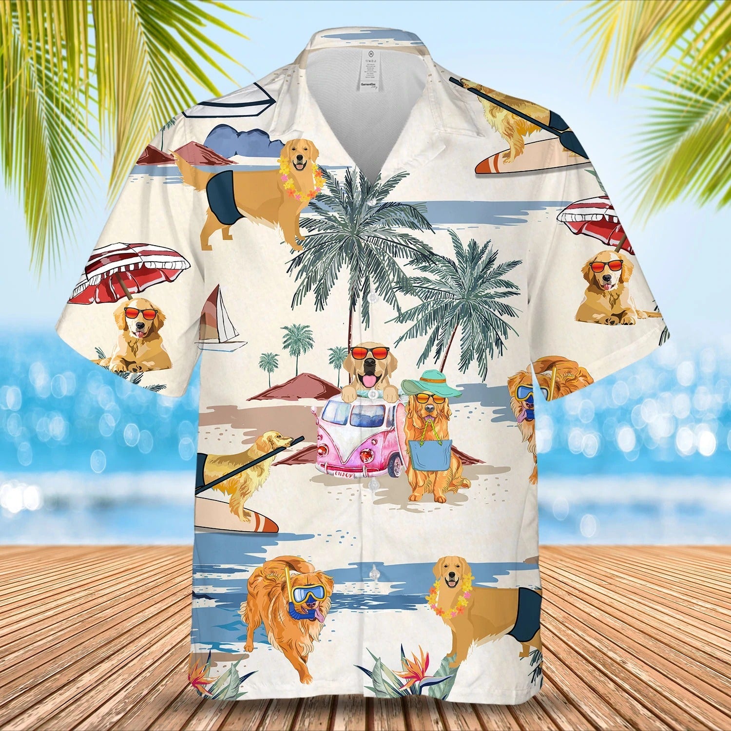 Golden Retriever Summer Beach Hawaiian Shirt, Short Sleeve Dog Full Print Aloha Beach Shirt For Dog Lovers