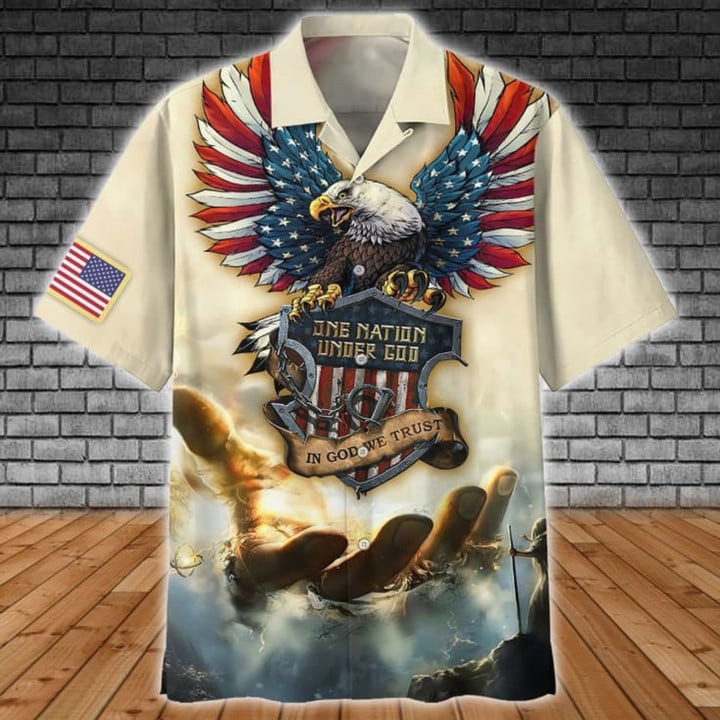 One Nation Under God Hawaiian Shirt, 3D Full Printed Eagle Hawaiian Shirts