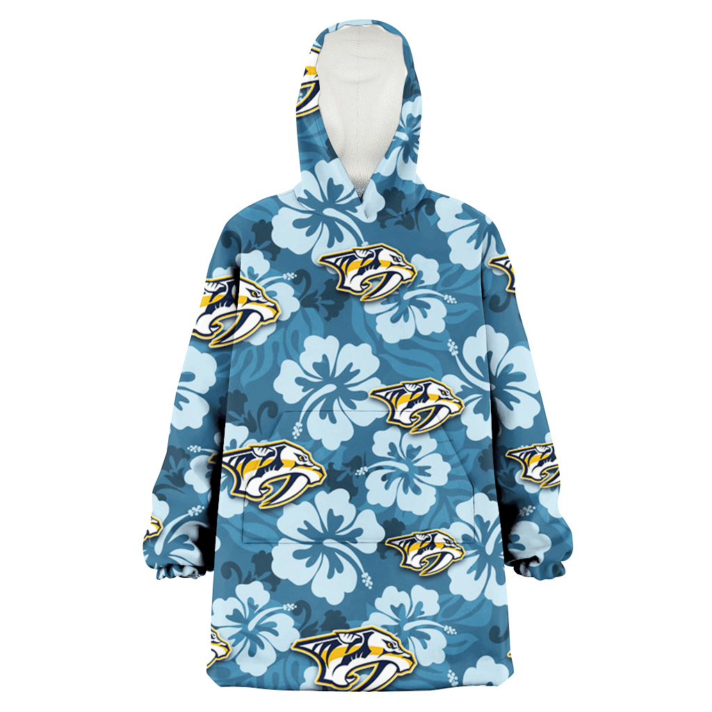 Nashville Predators Light Blue Hibiscus Blue Background 3D Printed Hoodie Blanket Snug Hoodie