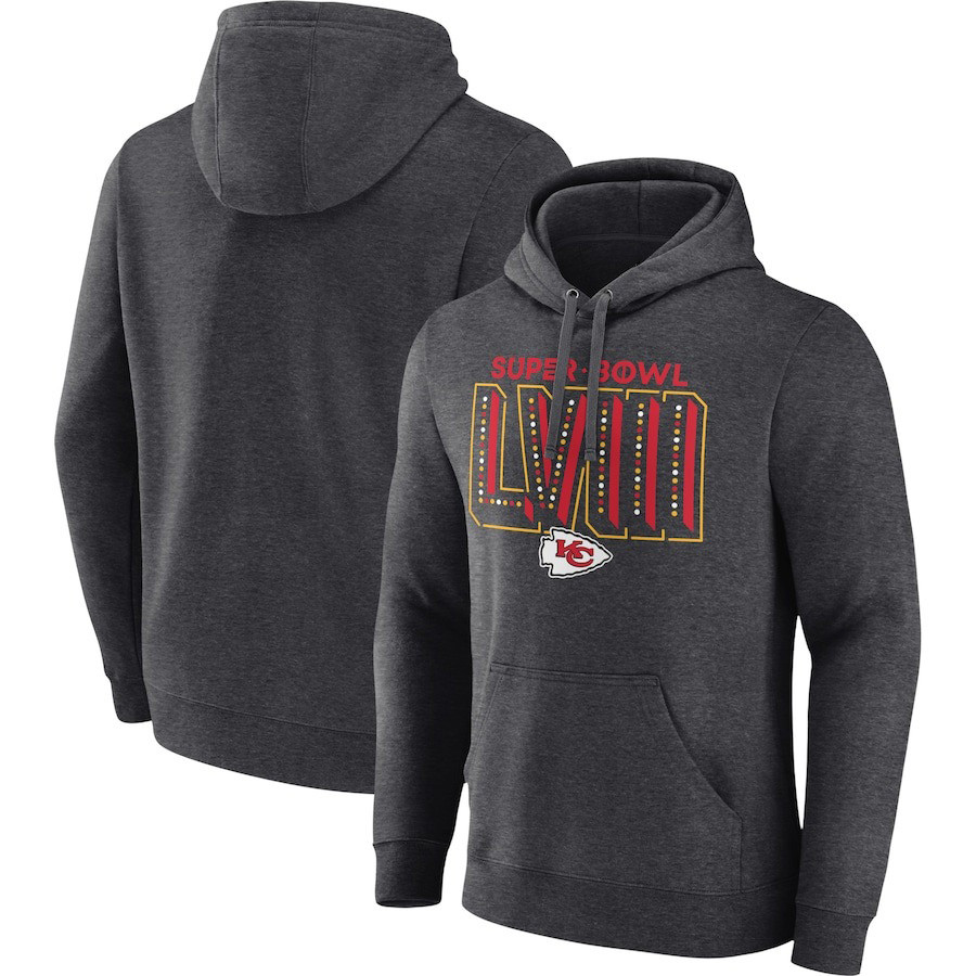 Kansas City Chiefs Super Bowl LVIII Team Logo NFL Division Heather Charcoal Print 2D Hoodie